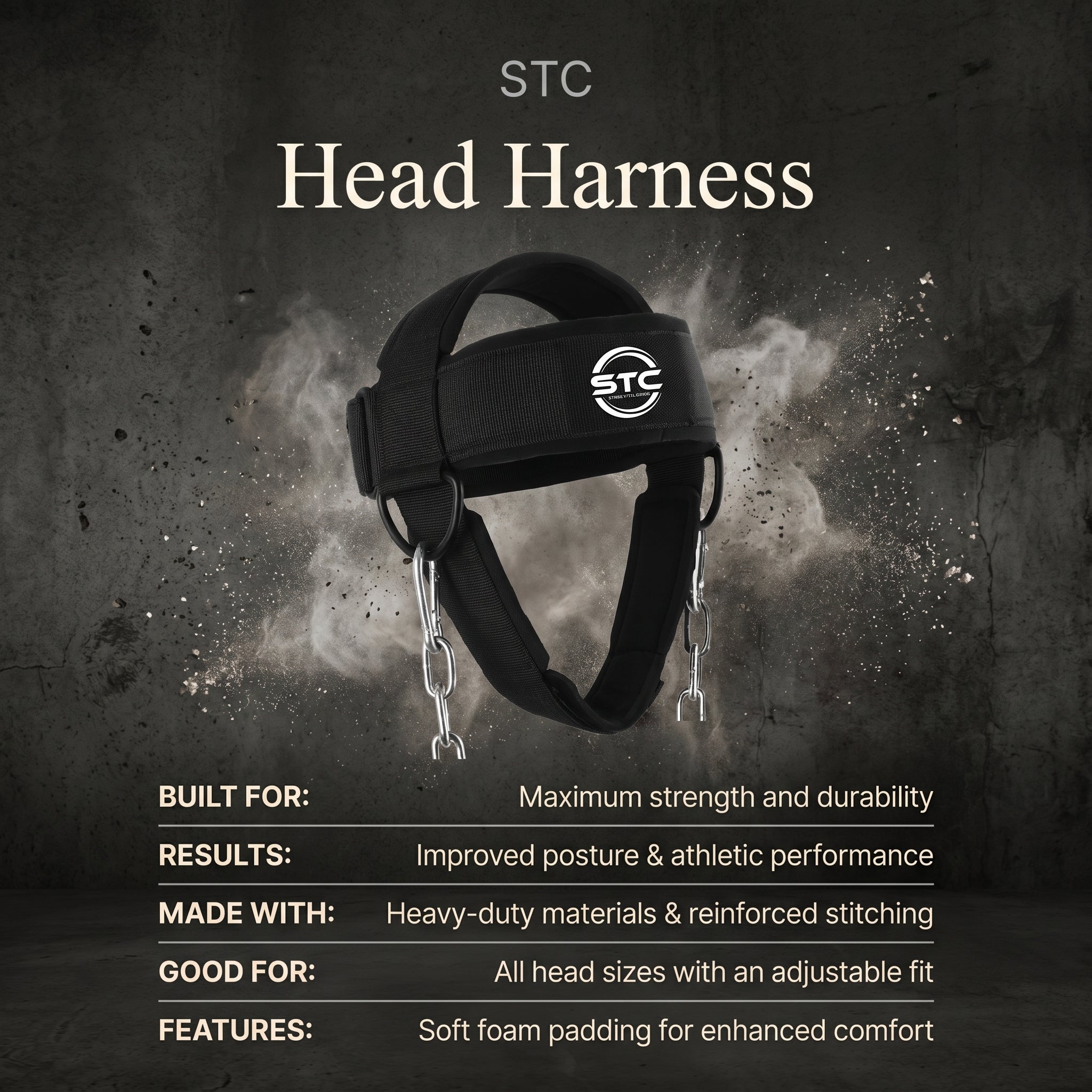STC Adjustable Head Harness – Neck Training Muscle Builder (Weight Lifting, Black)