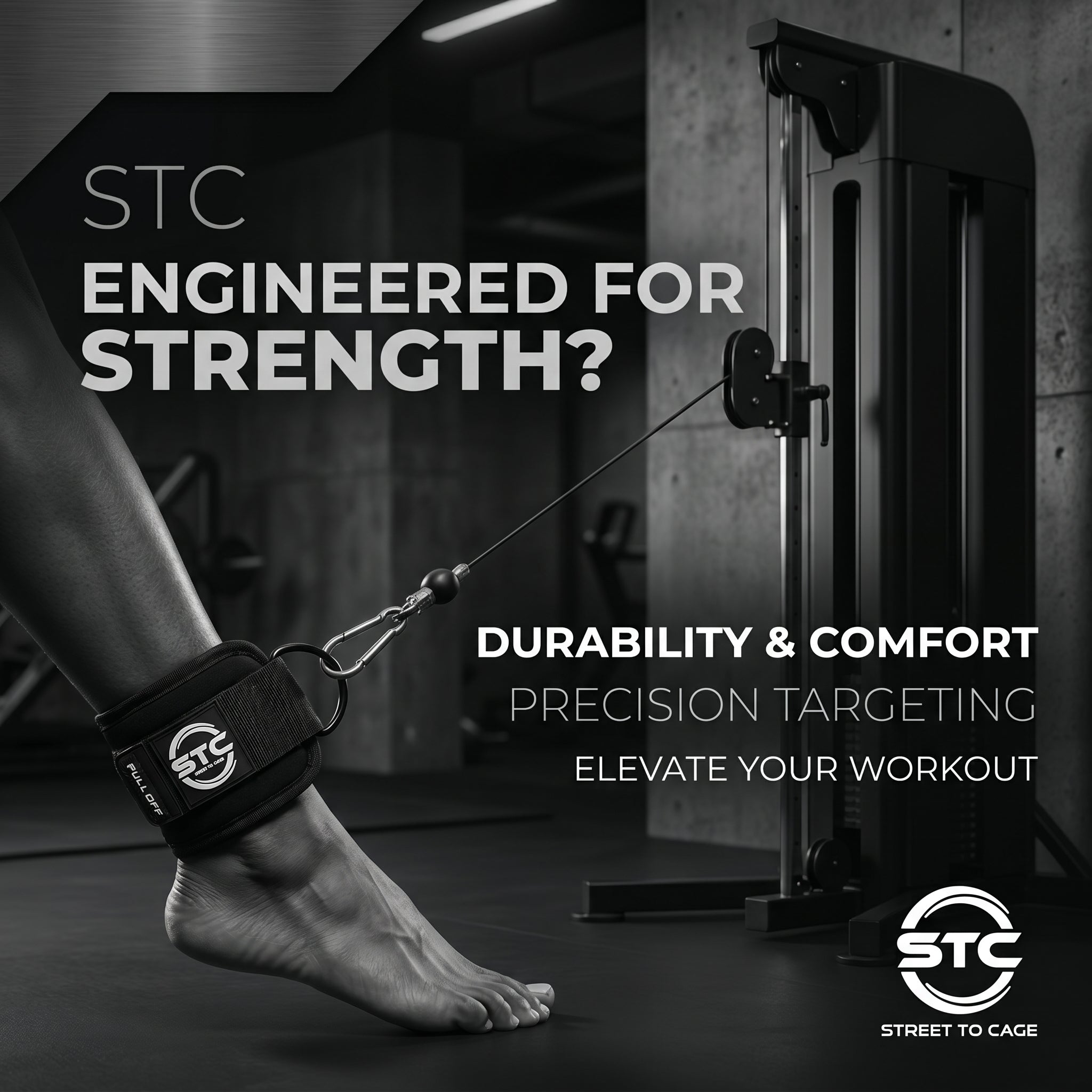 STC D-Ring Ankle Straps Pair – Weight Lifting Cable Attachment (Neoprene, Black)