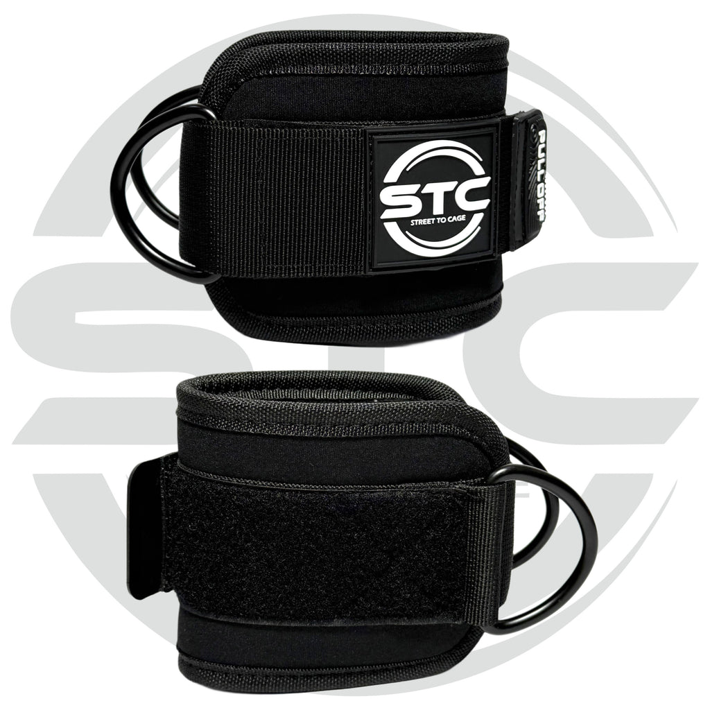STC D-Ring Ankle Straps Pair – Weight Lifting Cable Attachment (Neoprene, Black)