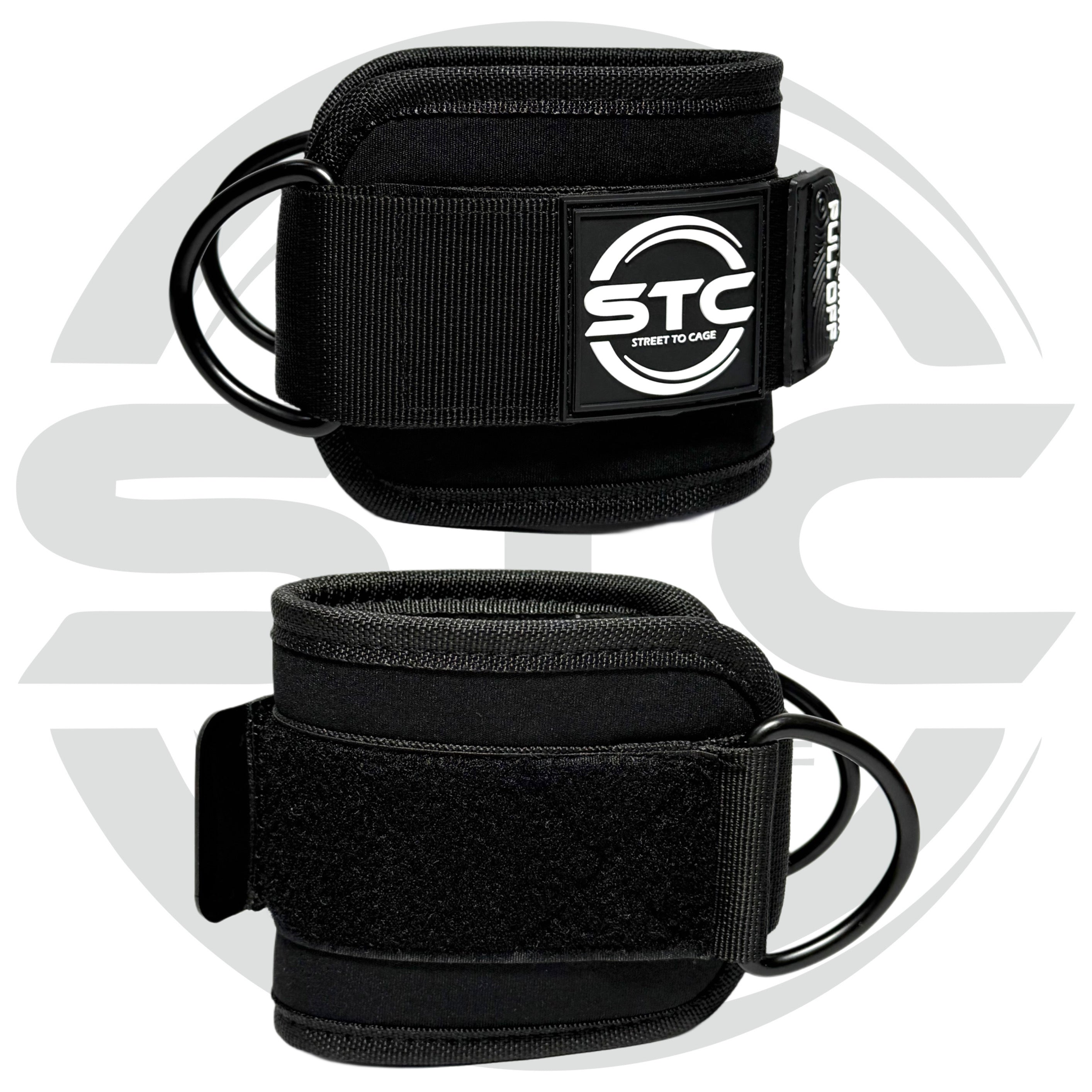 STC D-Ring Ankle Straps Pair – Weight Lifting Cable Attachment (Neoprene, Black)