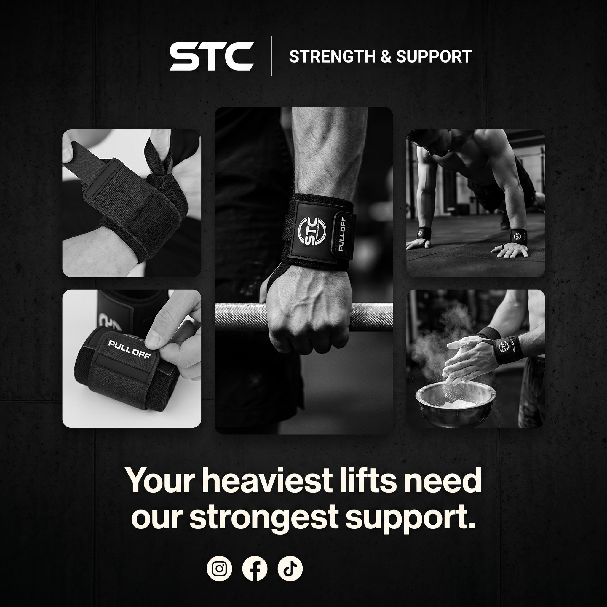 STC Gym Training Wrist Wraps Black Weight Lifting Wrist Support Straps