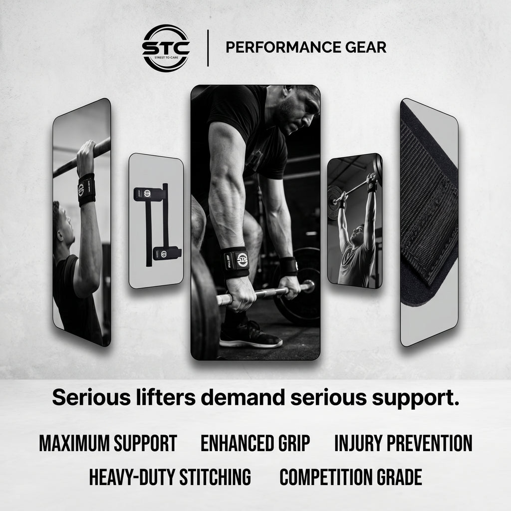 STC Black Power Weight Lifting Straps – Gym Training Pull Up Wrist Support Wraps