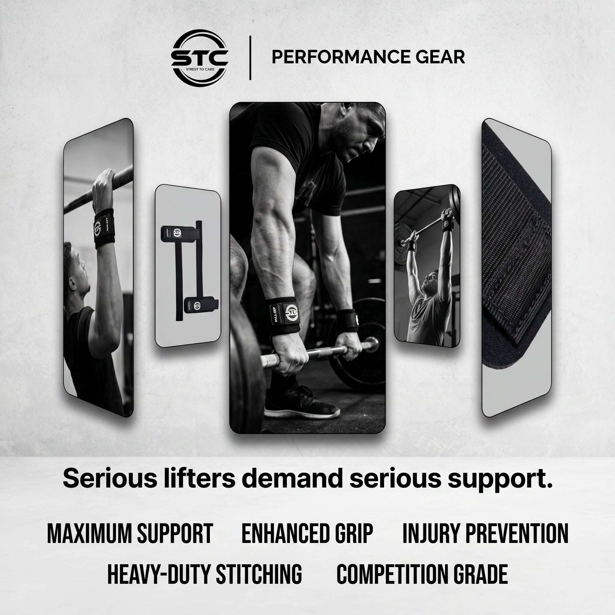 STC Black Power Weight Lifting Straps – Gym Training Pull Up Wrist Support Wraps