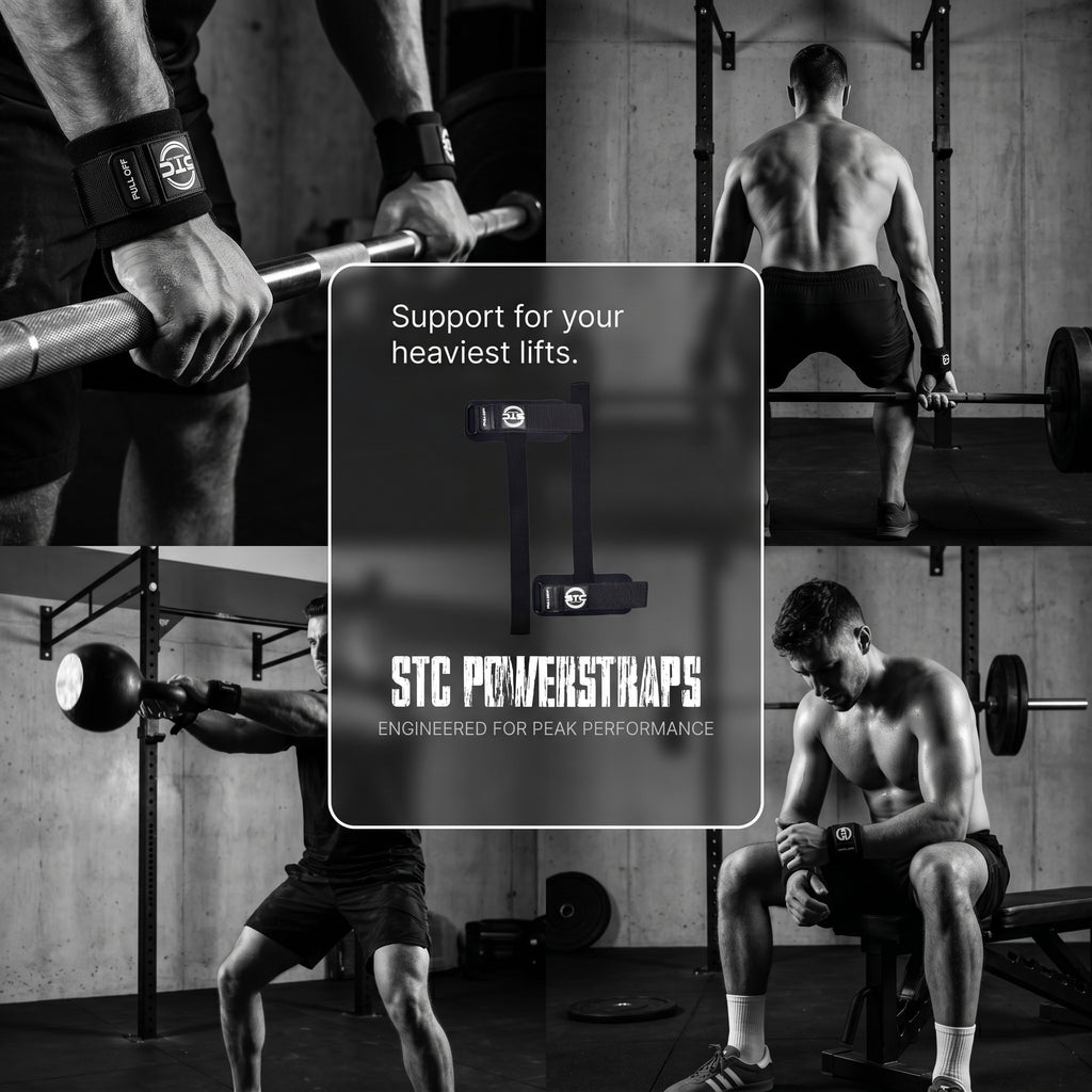 STC Black Power Weight Lifting Straps – Gym Training Pull Up Wrist Support Wraps