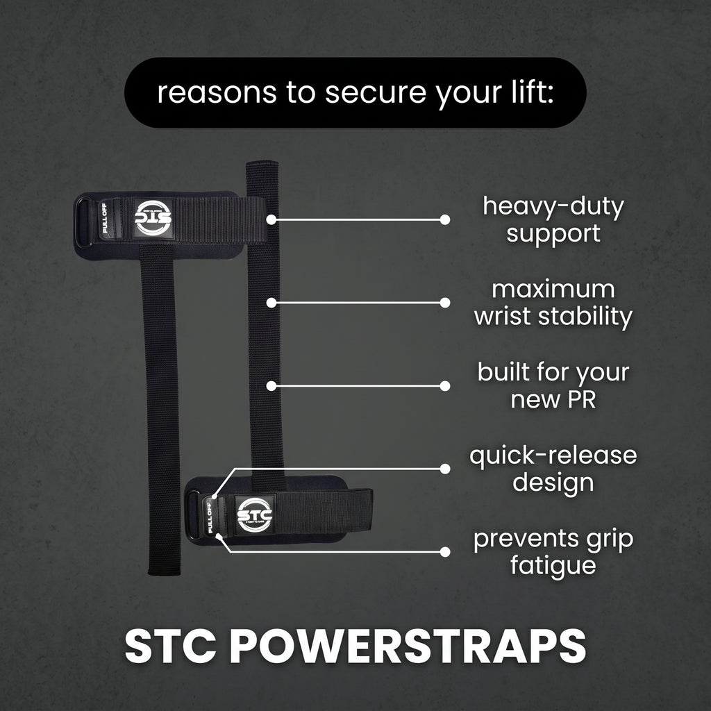 STC Black Power Weight Lifting Straps – Gym Training Pull Up Wrist Support Wraps