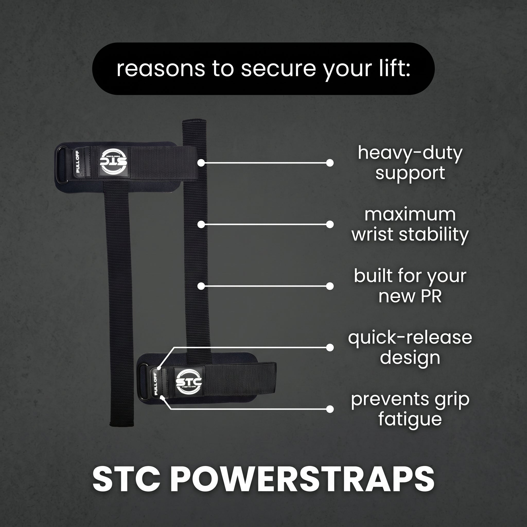 STC Black Power Weight Lifting Straps – Gym Training Pull Up Wrist Support Wraps