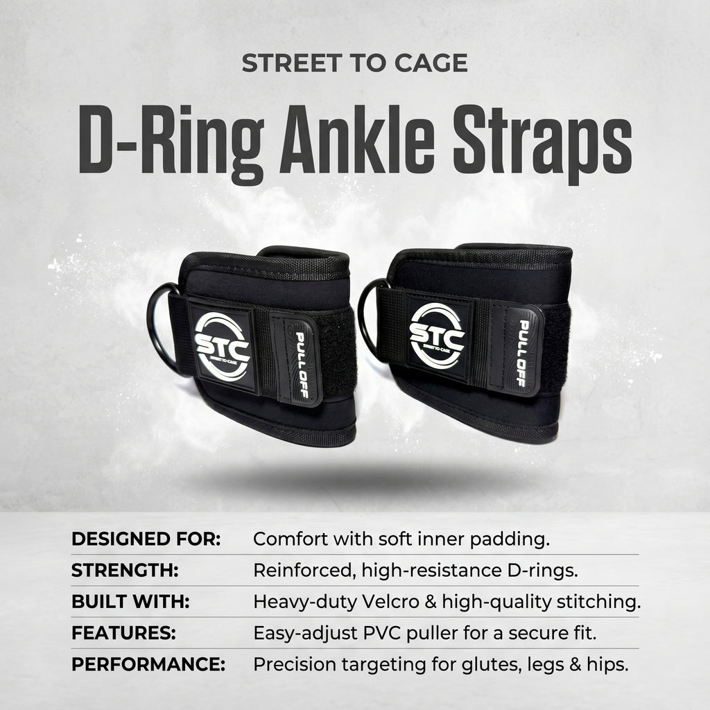 STC D-Ring Ankle Straps Pair – Weight Lifting Cable Attachment (Neoprene, Black)