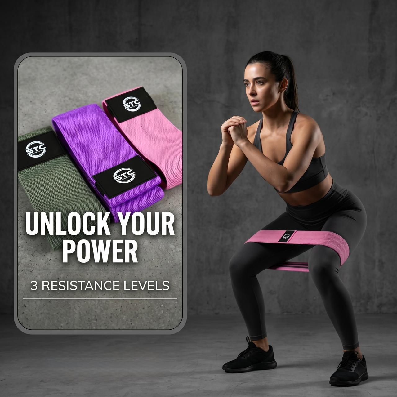 STC 3x Fabric Resistance Bands – Heavy Duty Booty & Glute Hip Circle (Non-Slip)